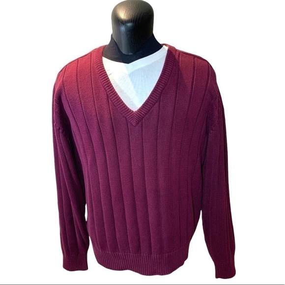 Vintage Eddie Bauer Knit Sweater Pullover Men XL Burgundy Long Sleeve Preppy - Picture 2 of 10